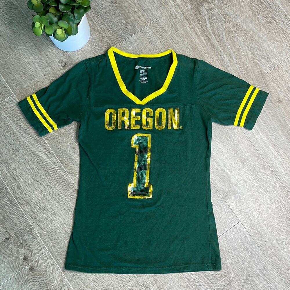 Colosseum Green Gold Sequin Oregon Short Sleeve T-Shirt Women’s